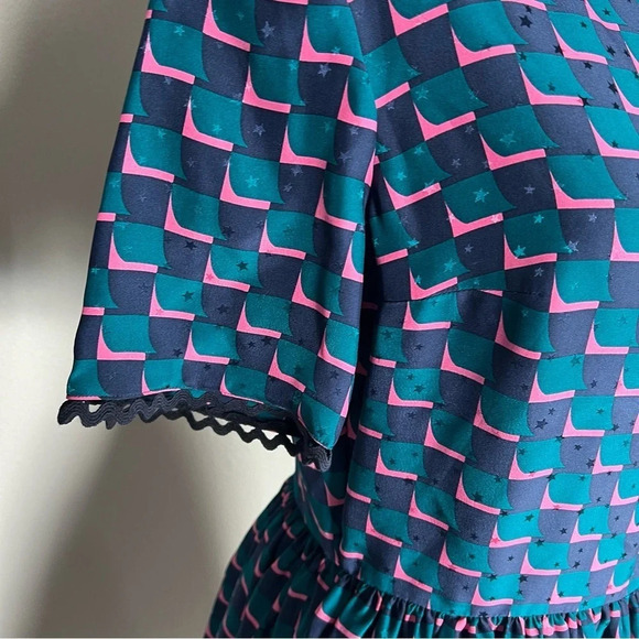 NWOT KENZO Silk Jacquard Scalloped Check Dress Blue Designer Women’s Small - Picture 6 of 13